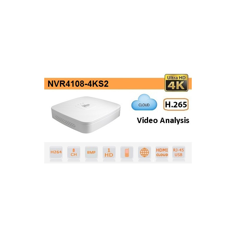 NVR 8 Canali IP ULTRA HD 4K H.265 80Mbps ONVIF - NVR4108-4KS2