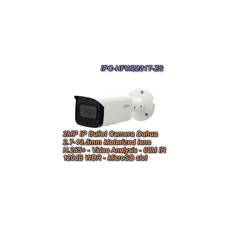 Telecamera Dahua IP 2MP Motorizzata IR60 H.265+ WDR PoE+ - IPC-HFW2231T-ZS
